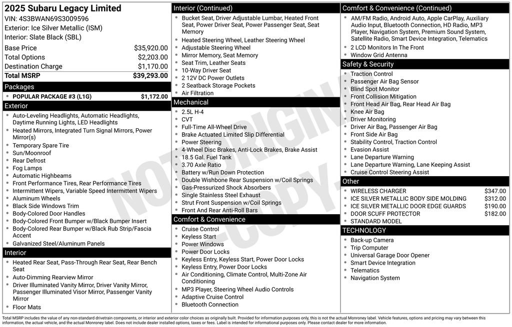 Used 2025 Subaru Legacy Limited w/ Popular Package #3 image 29