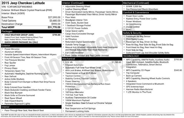 Used 2015 Jeep Cherokee Latitude w/ Cold Weather Group AWD/4WD image 24