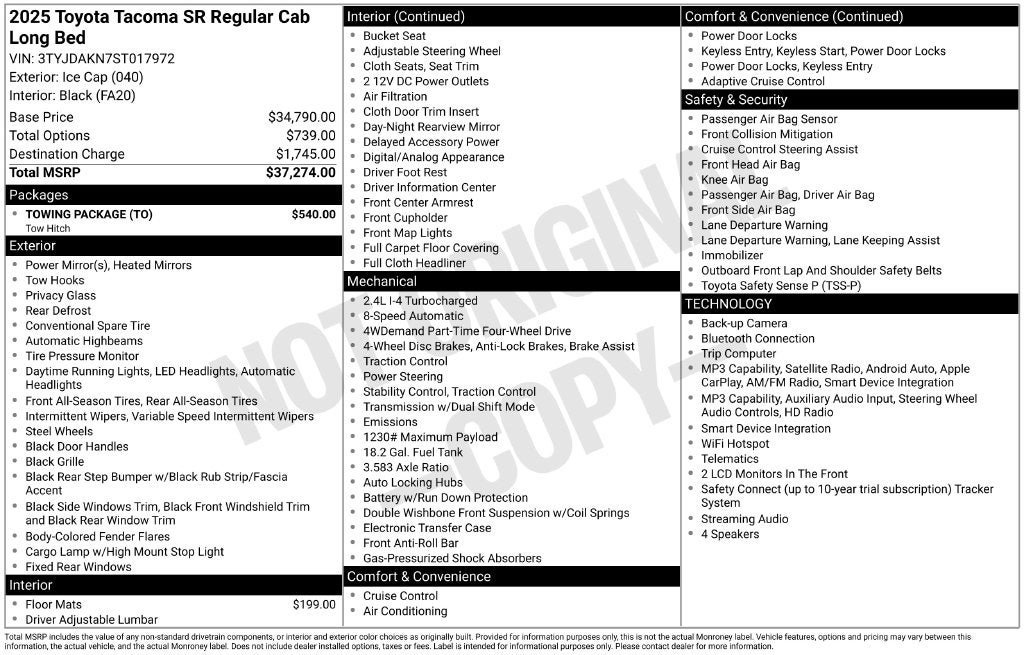 Used 2025 Toyota Tacoma SR w/ Towing Package AWD/4WD image 2