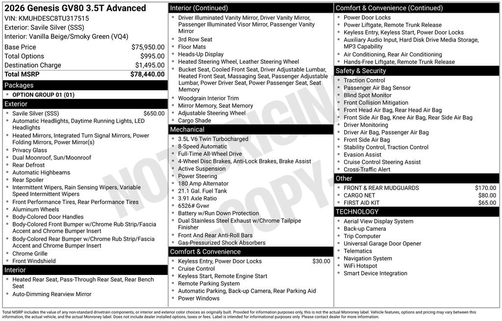 New 2026 Genesis GV80 3.5T Advanced image 4
