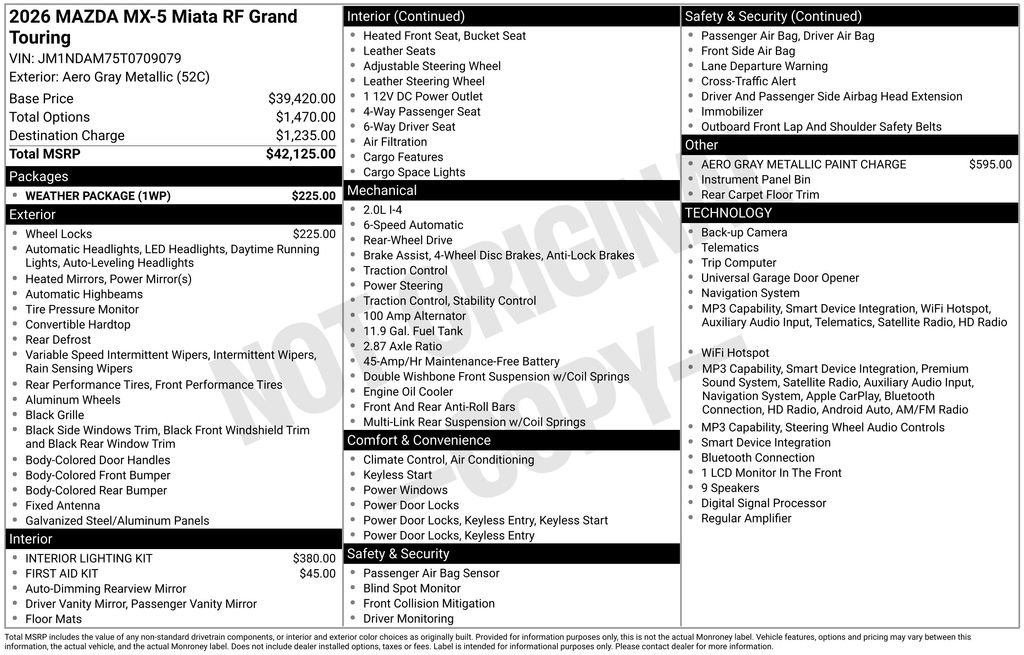 New 2026 MAZDA MX-5 Miata RF Grand Touring w/ Weather Package RWD image 2