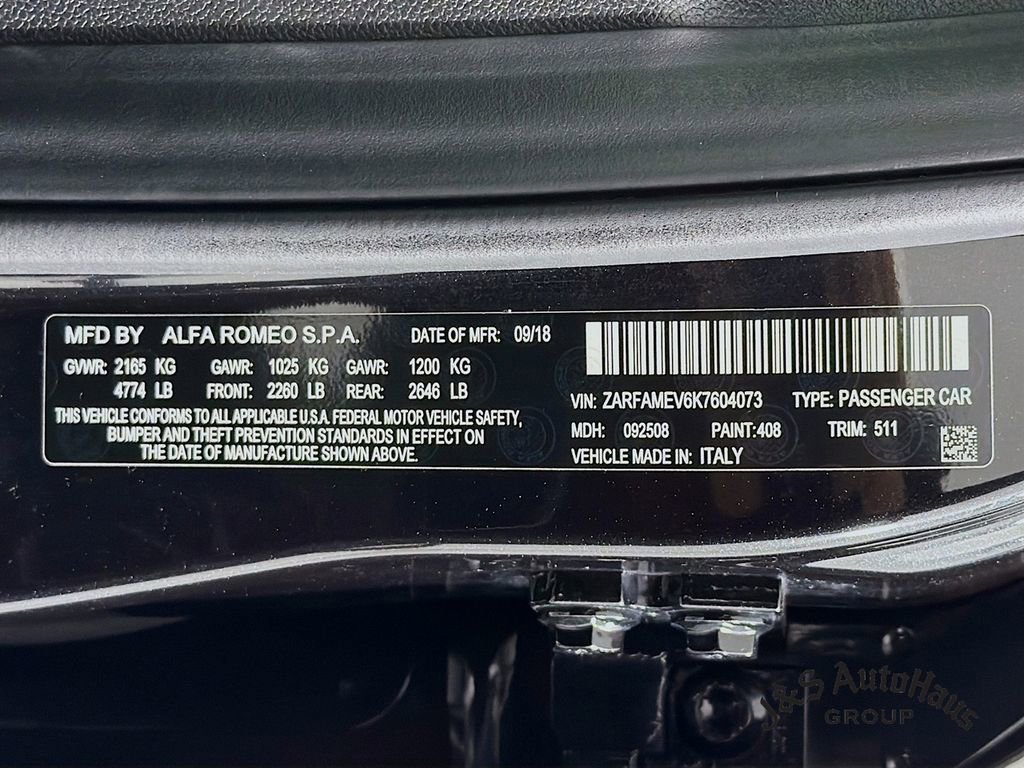 Used 2019 Alfa Romeo Giulia Quadrifoglio w/ Driver Assist Dynamic Package RWD image 38