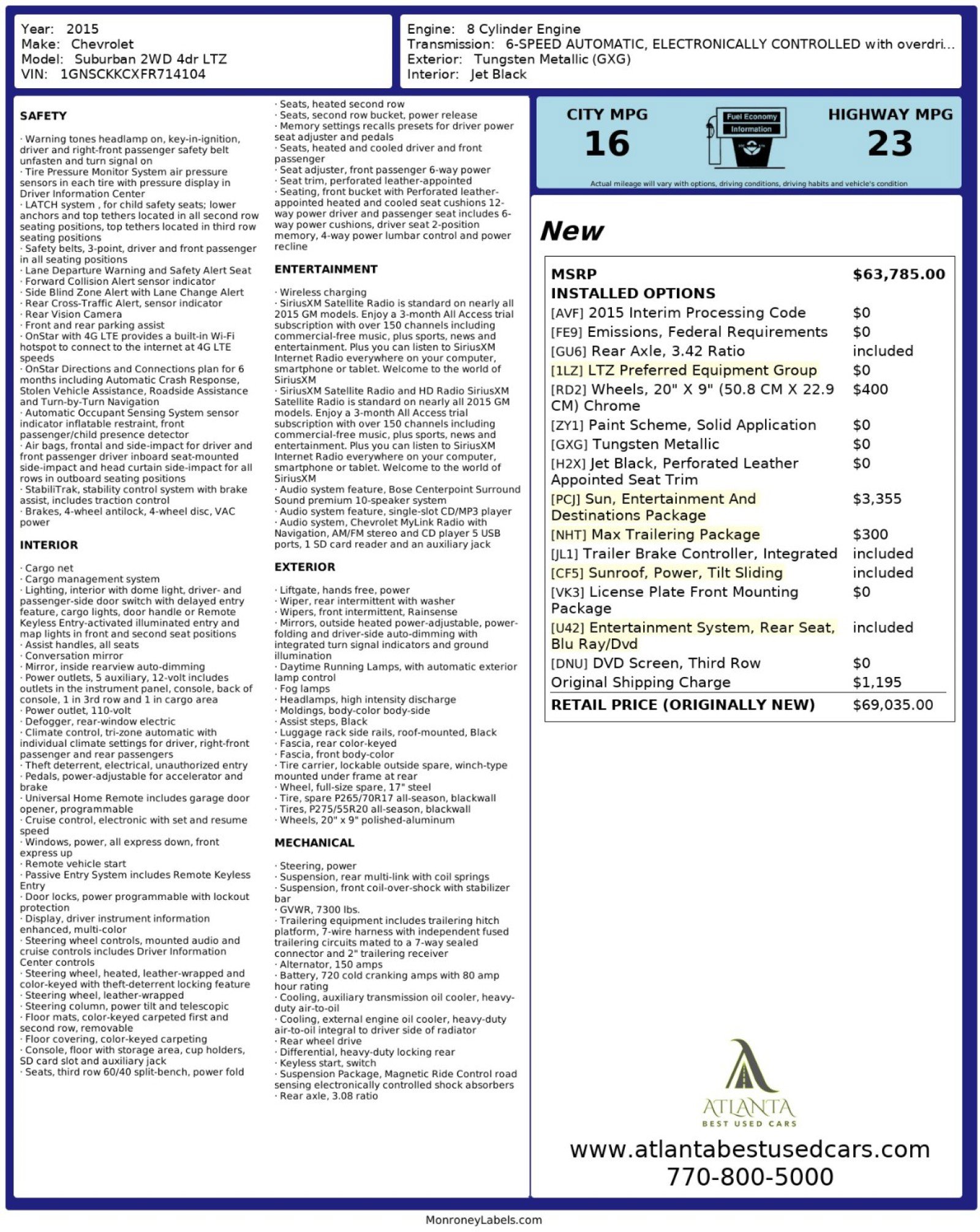 Used 2015 Chevrolet Suburban LTZ RWD image 59