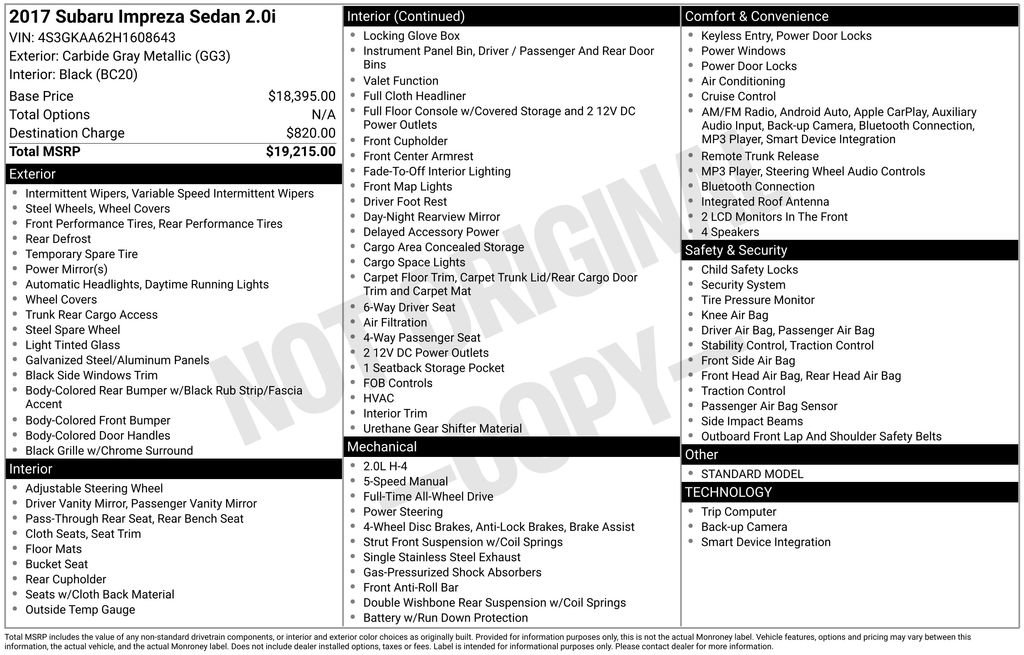 Used 2017 Subaru Impreza 2.0i image 12