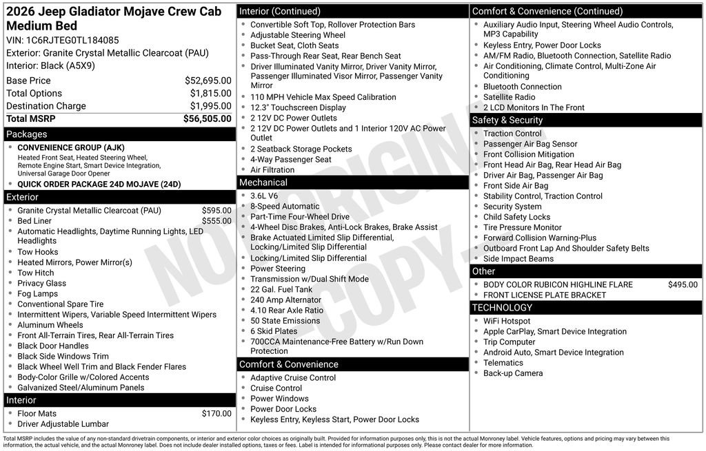 New 2026 Jeep Gladiator Mojave AWD/4WD image 5