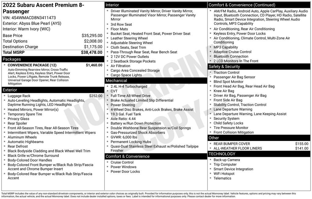 Used 2022 Subaru Ascent Premium w/ Convenience Package image 40