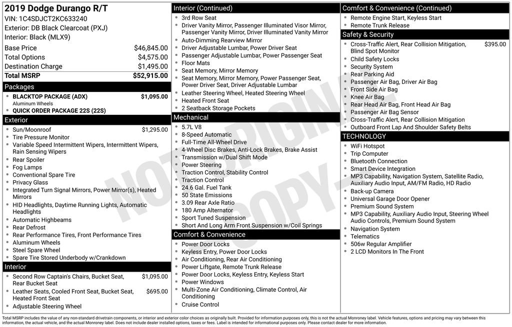 Used 2019 Dodge Durango R/T w/ Blacktop Package