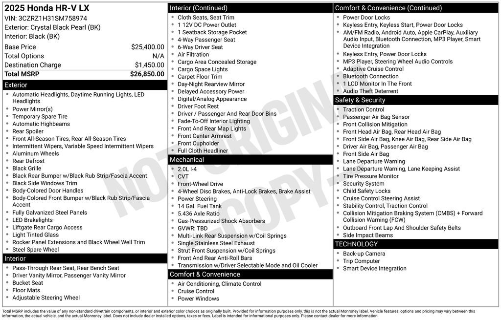 Used 2025 Honda HR-V LX image 24