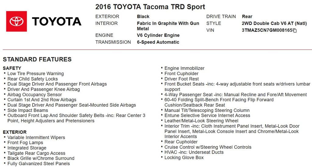 Used 2016 Toyota Tacoma TRD Sport w/ Premium & Technology Package RWD image 18