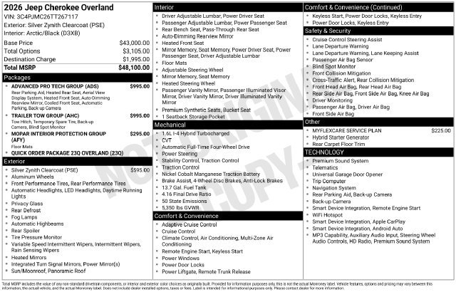 New 2026 Jeep Cherokee Overland w/ Trailer Tow Group AWD/4WD image 36