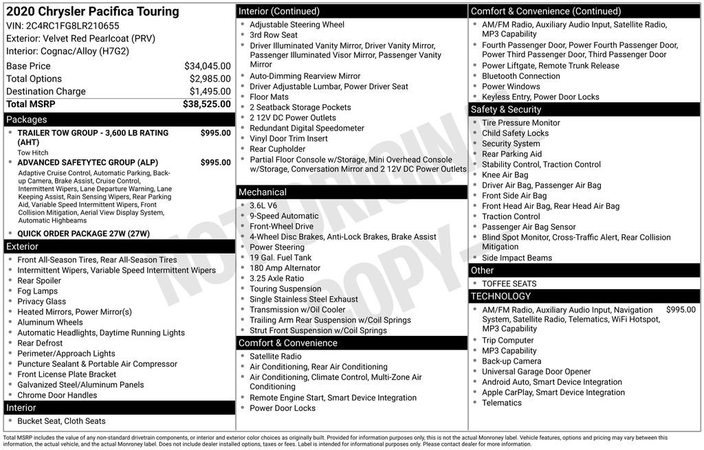 Used 2020 Chrysler Pacifica Touring w/ Advanced Safetytec Group FWD image 39