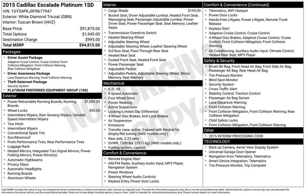 Used 2015 Cadillac Escalade Platinum image 7