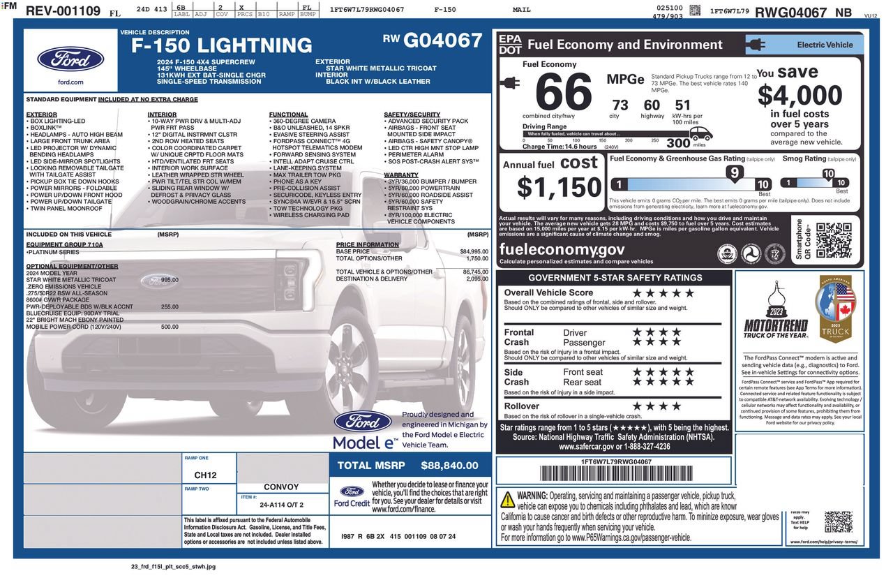 Certified 2024 Ford F150 Lightning Platinum AWD/4WD image 36