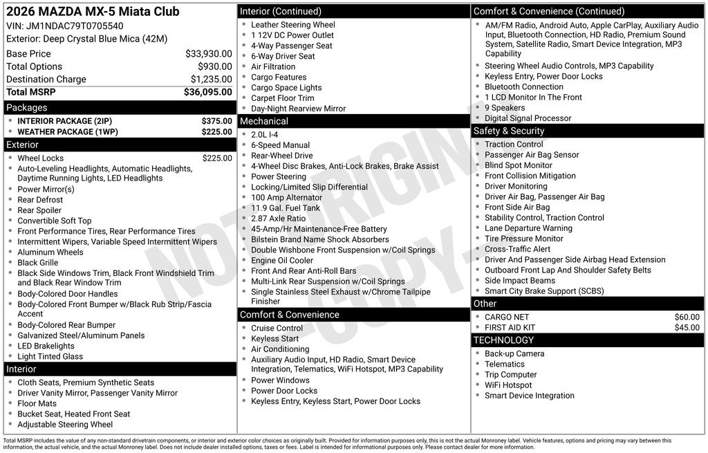 New 2026 MAZDA MX-5 Miata Club w/ Interior Package RWD image 4