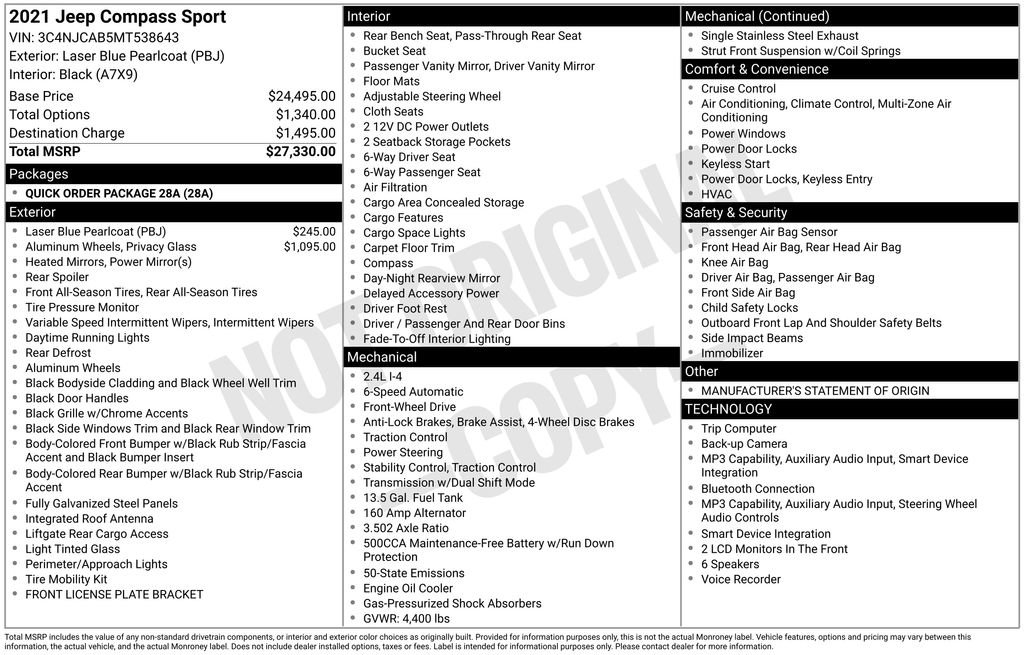 Used 2021 Jeep Compass Sport FWD image 30