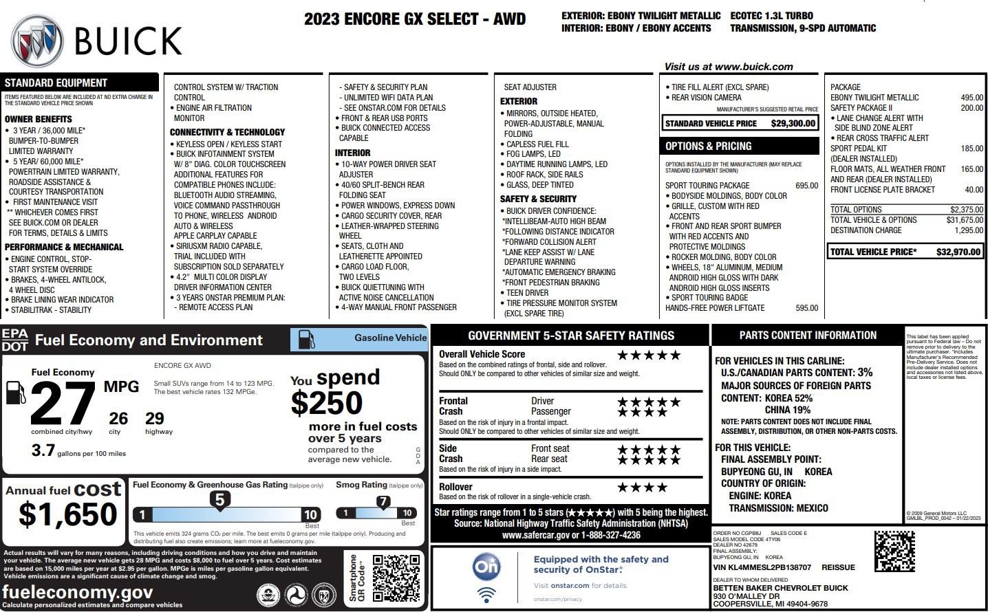 Used 2023 Buick Encore GX Select w/ Sport Touring Package AWD/4WD image 38