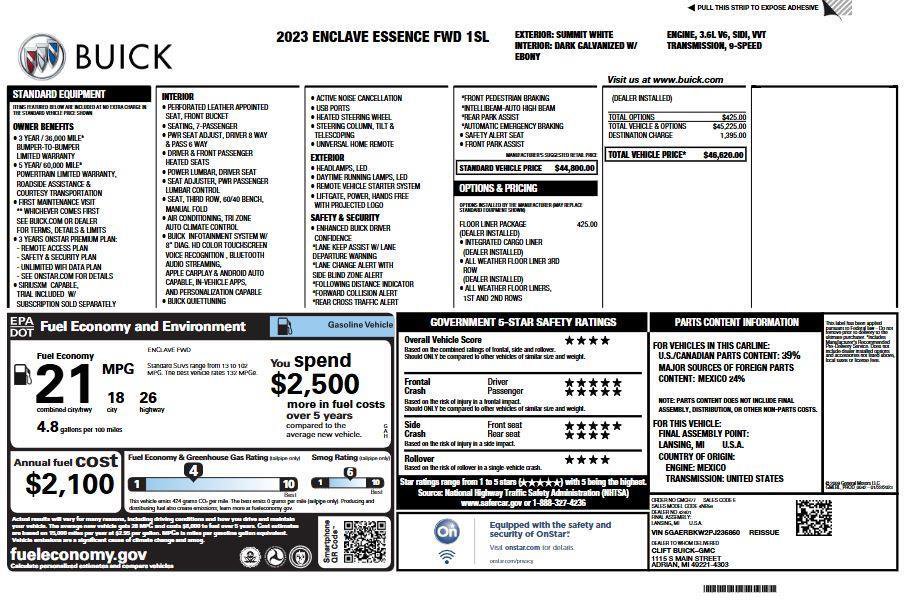 Used 2023 Buick Enclave Essence w/ LPO, Floor Liner Package FWD image 5