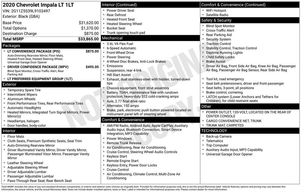 Used 2020 Chevrolet Impala LT w/ LT Convenience Package FWD image 5