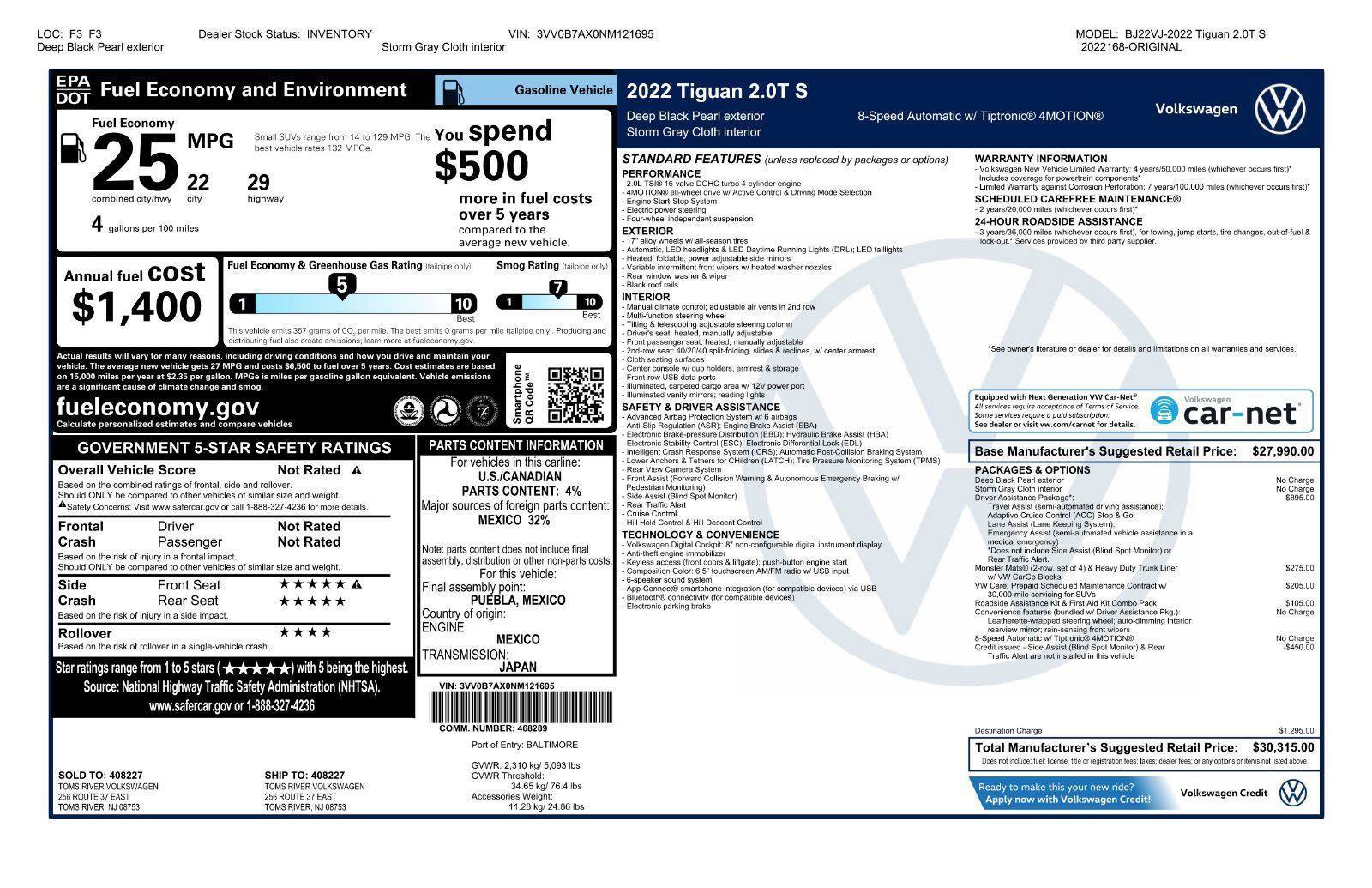 Certified 2022 Volkswagen Tiguan S AWD/4WD image 42