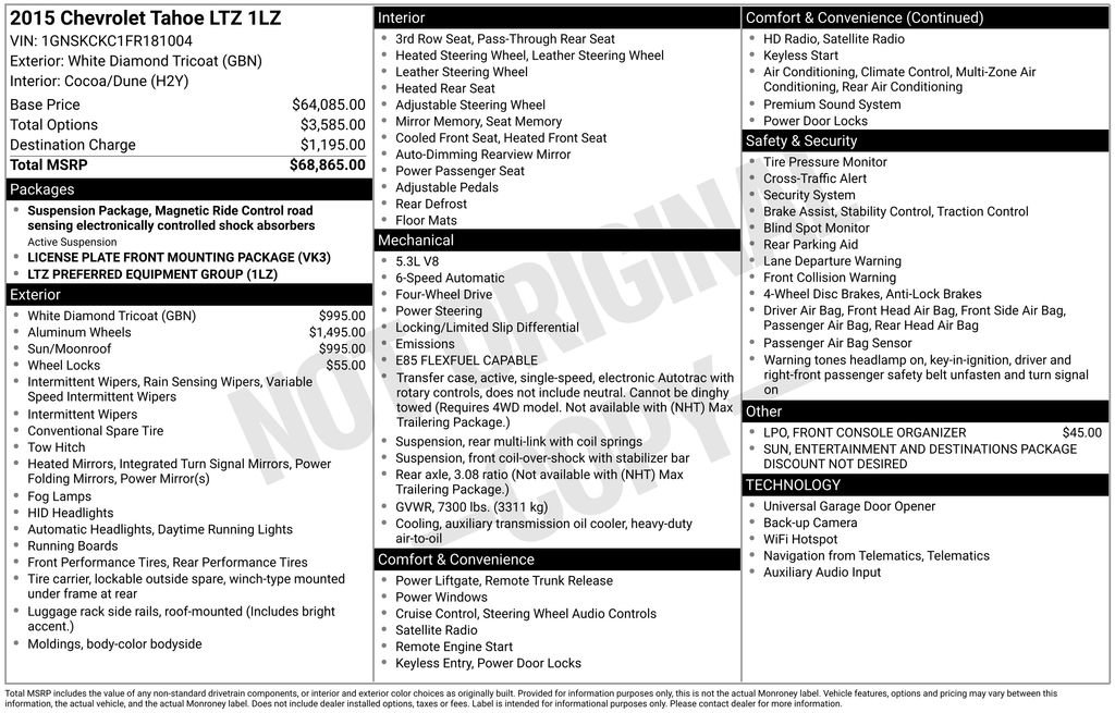 Used 2015 Chevrolet Tahoe LTZ AWD/4WD image 3
