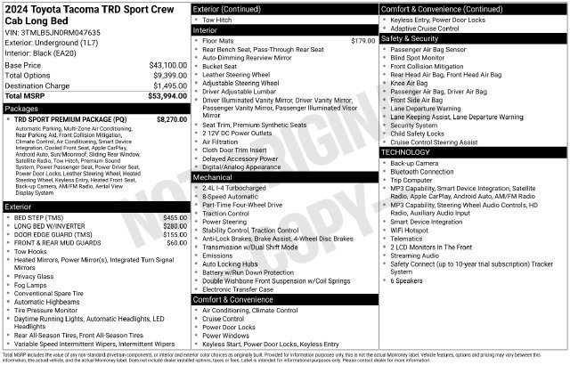 Used 2024 Toyota Tacoma TRD Sport w/ TRD Sport Premium Package AWD/4WD image 4