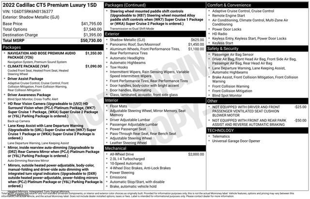 Certified 2022 Cadillac CT5 Premium Luxury AWD/4WD image 34
