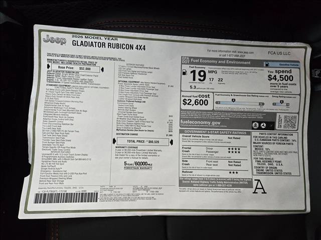 New 2026 Jeep Gladiator Rubicon w/ Steel Power Dome Hood Package AWD/4WD image 17