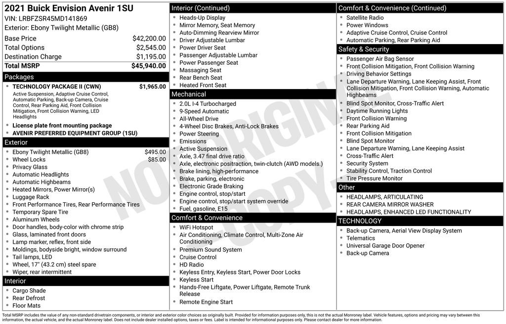 Used 2021 Buick Envision Avenir w/ Technology Package II AWD/4WD image 32