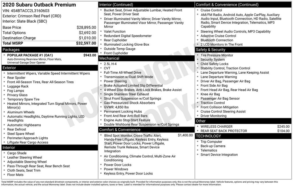 Used 2020 Subaru Outback Premium w/ Popular Package #1 AWD/4WD image 21