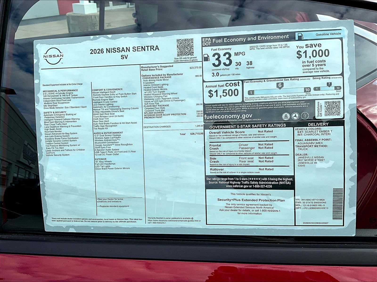 New 2026 Nissan Sentra SV w/ SV Convenience Package FWD image 16