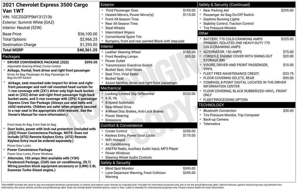 Used 2021 Chevrolet Express 3500 w/ Driver Convenience Package RWD image 17