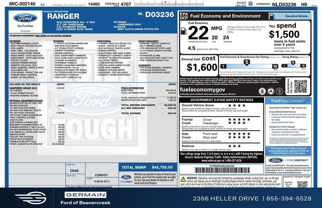 Certified 2022 Ford Ranger XLT w/ Equipment Group 301A Mid image 29