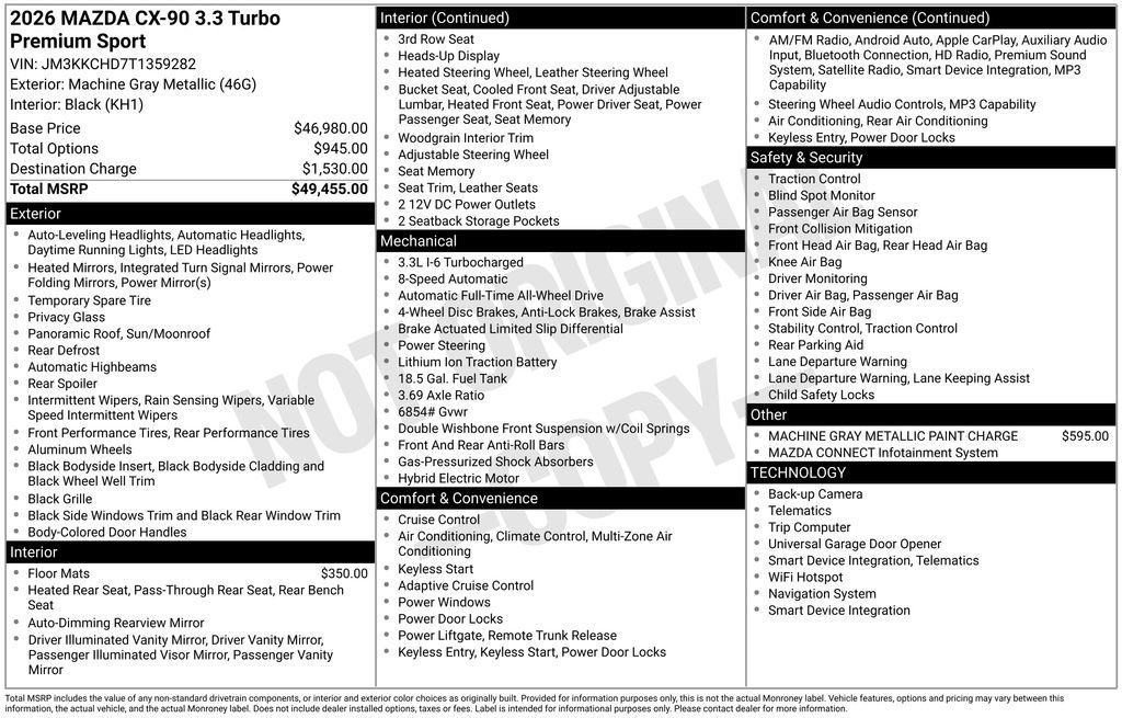 New 2026 MAZDA CX-90 3.3 Turbo w/ Premium Sport Pkg image 6