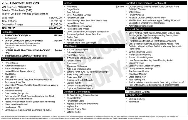 New 2026 Chevrolet Trax RS w/ Sunroof Package FWD image 4