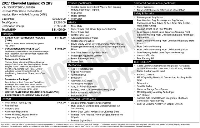 New 2027 Chevrolet Equinox RS w/ Safety and Technology Package AWD/4WD image 24