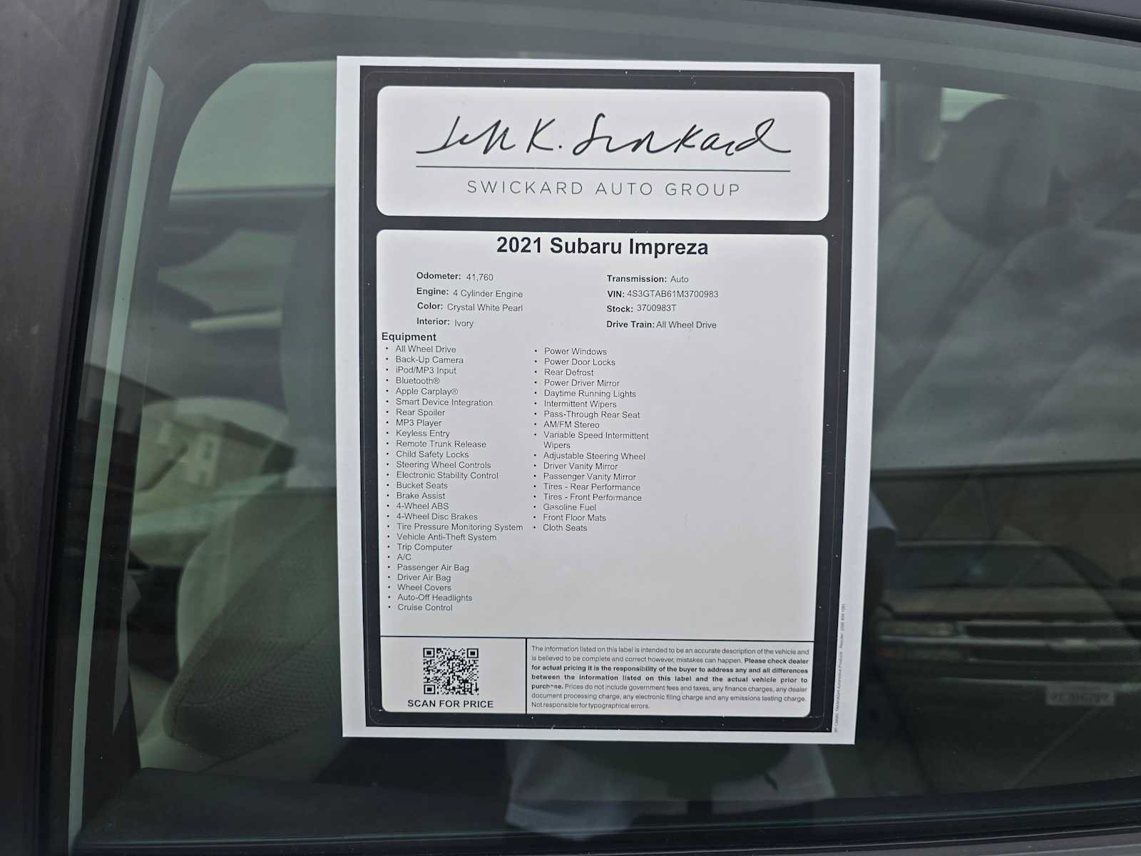 Used 2021 Subaru Impreza 2.0i AWD/4WD image 15