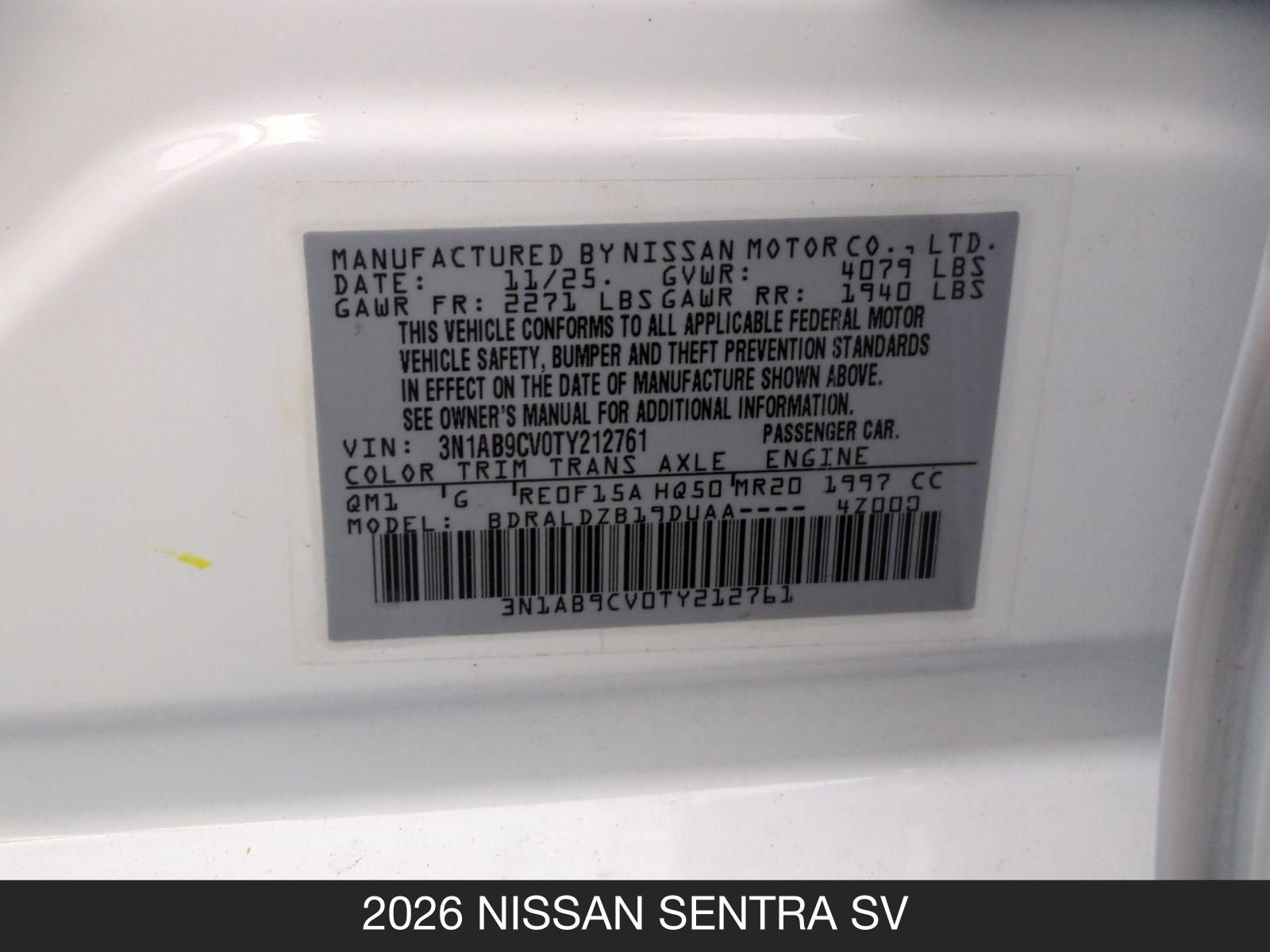 Used 2026 Nissan Sentra SV w/ Floor Mat Package FWD image 25