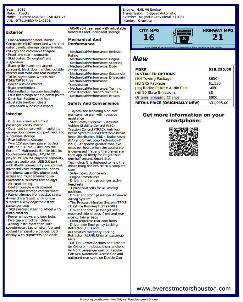 Used 2015 Toyota Tacoma 4x4 Double Cab image 4