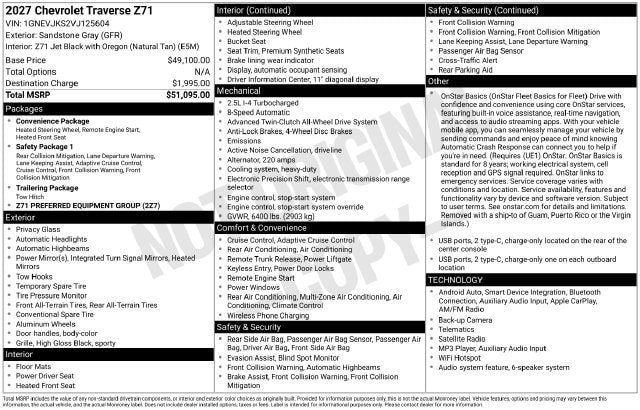 New 2027 Chevrolet Traverse Z71 AWD/4WD image 15