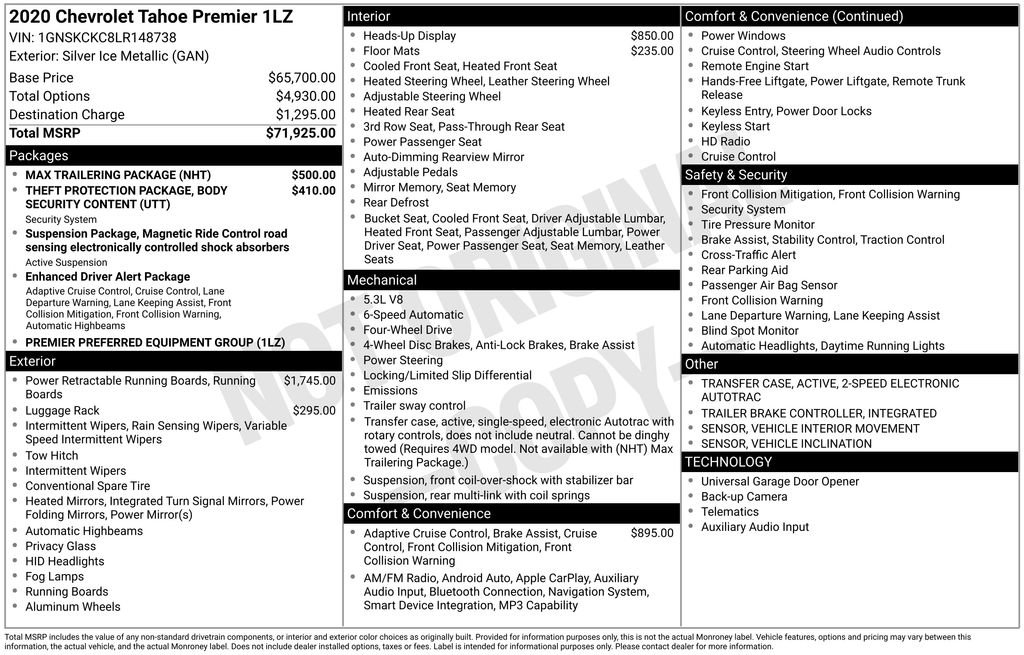 Used 2020 Chevrolet Tahoe Premier w/ Max Trailering Package AWD/4WD image 25
