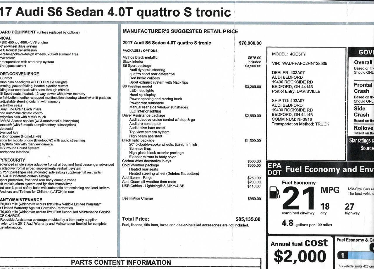 Used 2017 Audi S6 Prestige w/ S6 Sport Package image 11