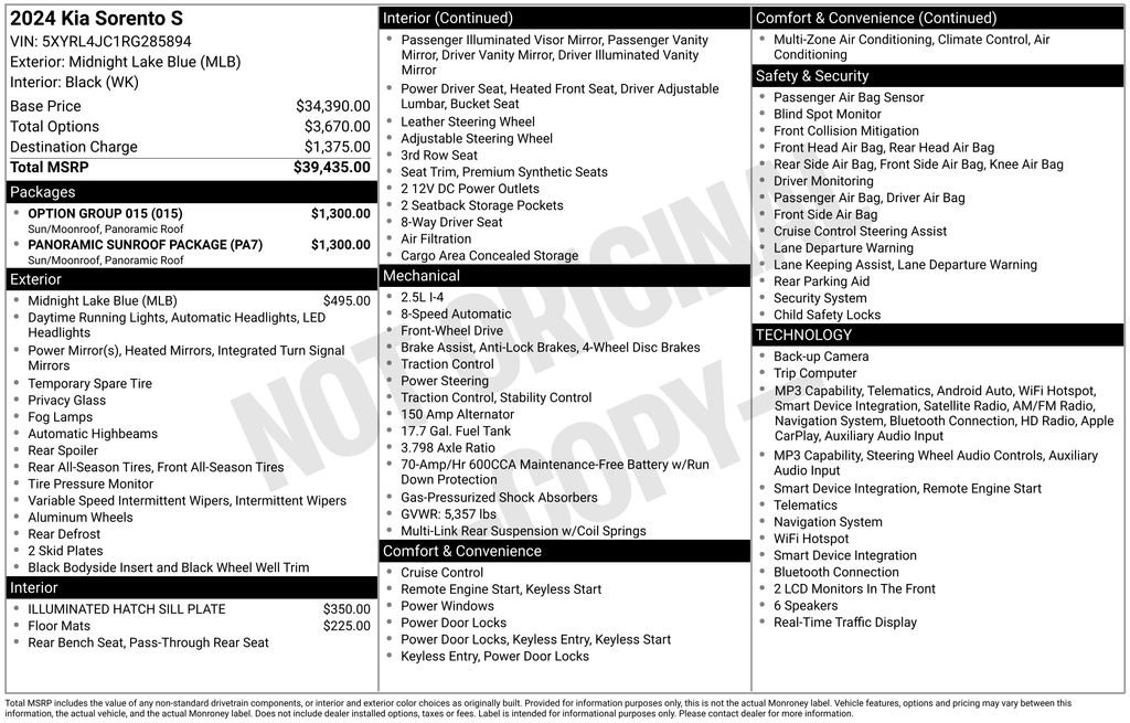 Used 2024 Kia Sorento S w/ Panoramic Sunroof Package FWD image 48