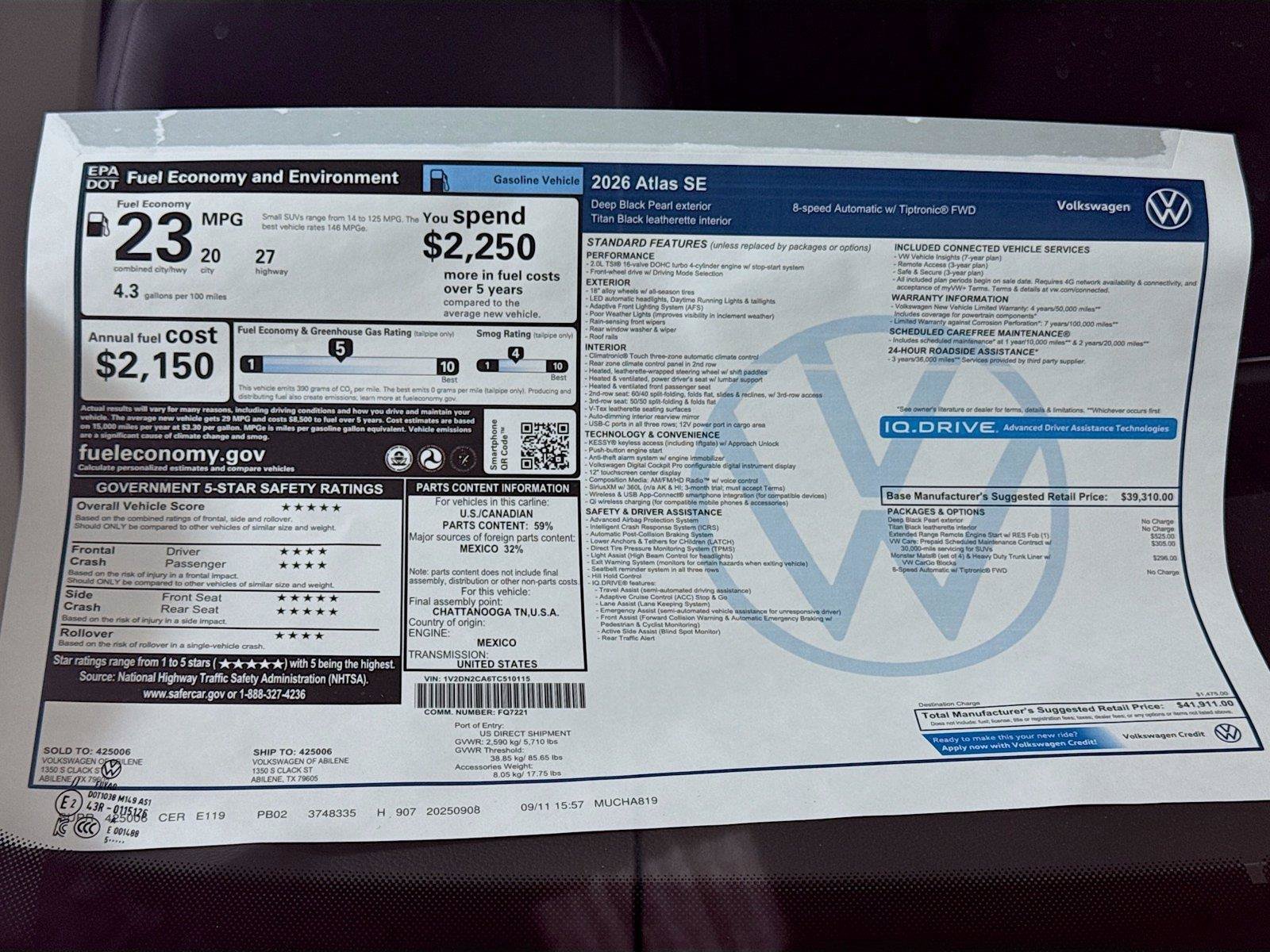 Used 2026 Volkswagen Atlas SE FWD image 19