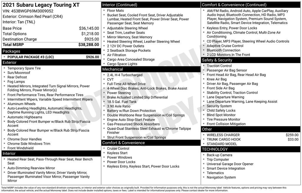 Used 2021 Subaru Legacy Touring XT w/ Popular Package #3 image 14