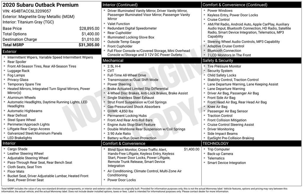 Used 2020 Subaru Outback Premium image 13
