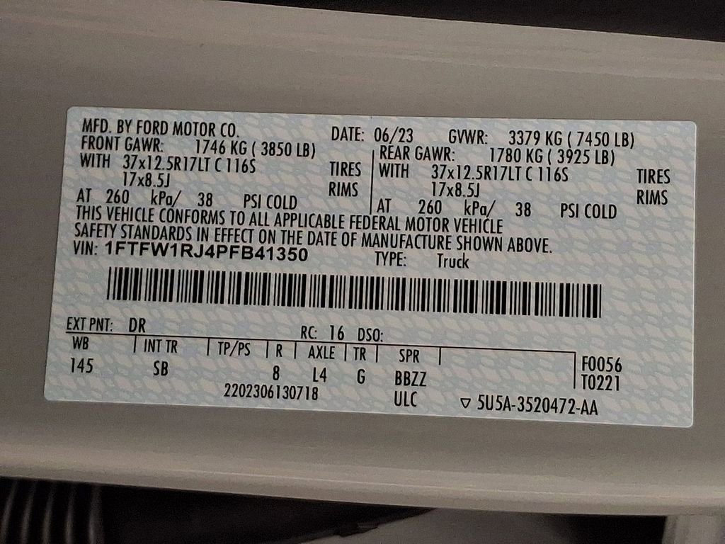 Certified 2023 Ford F150 Raptor w/ Equipment Group 802A Raptor R image 29