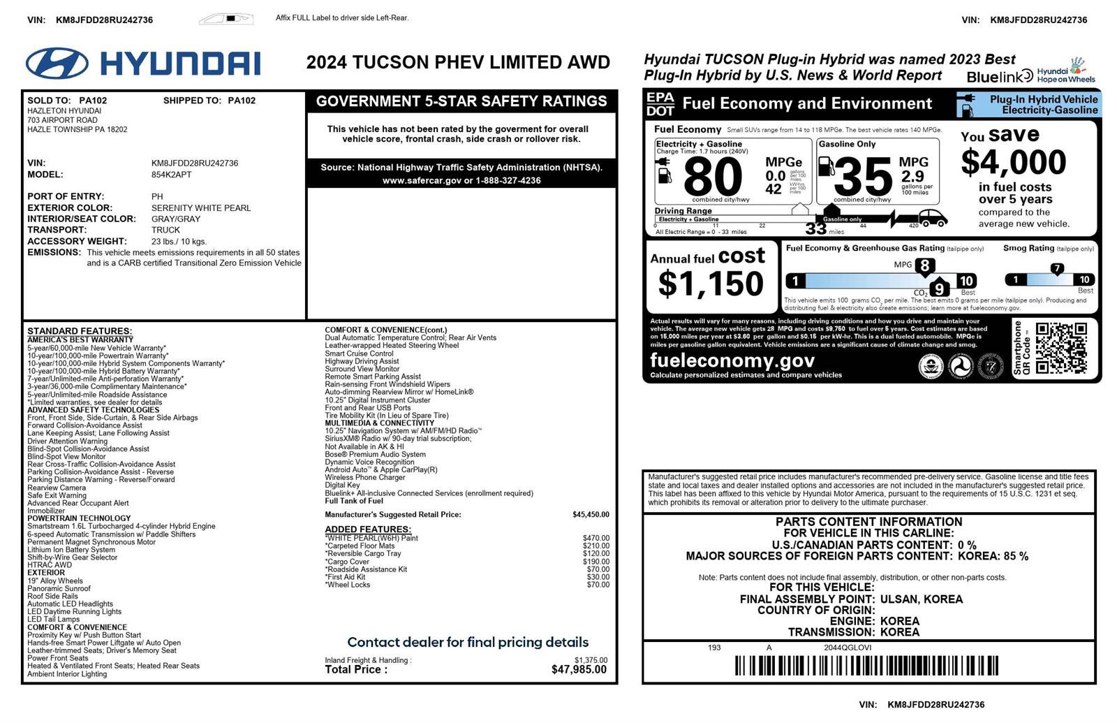 Certified 2024 Hyundai Tucson Limited AWD/4WD image 31