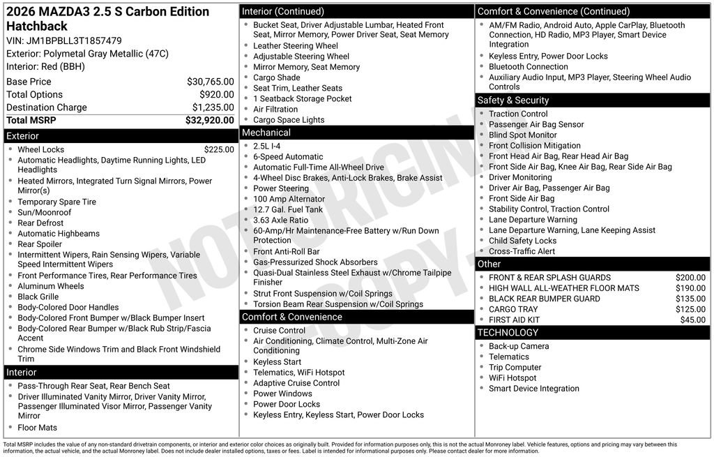 New 2026 MAZDA MAZDA3 Carbon image 32