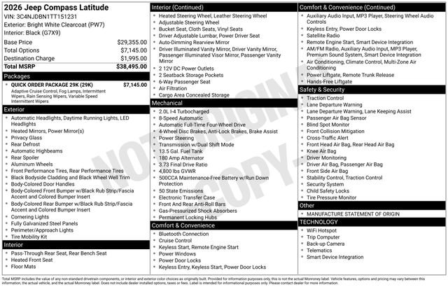 New 2026 Jeep Compass Latitude w/ Quick Order Package 29K image 26