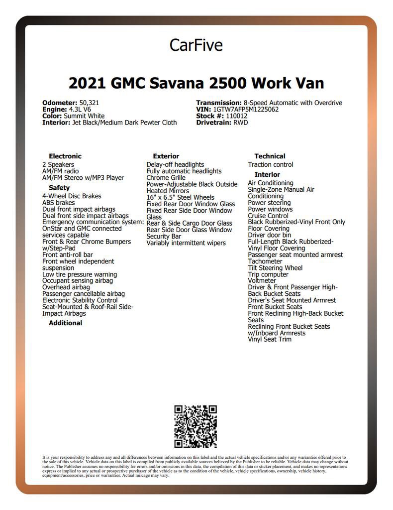 Used 2021 GMC Savana 2500 w/ Driver Convenience Package image 28